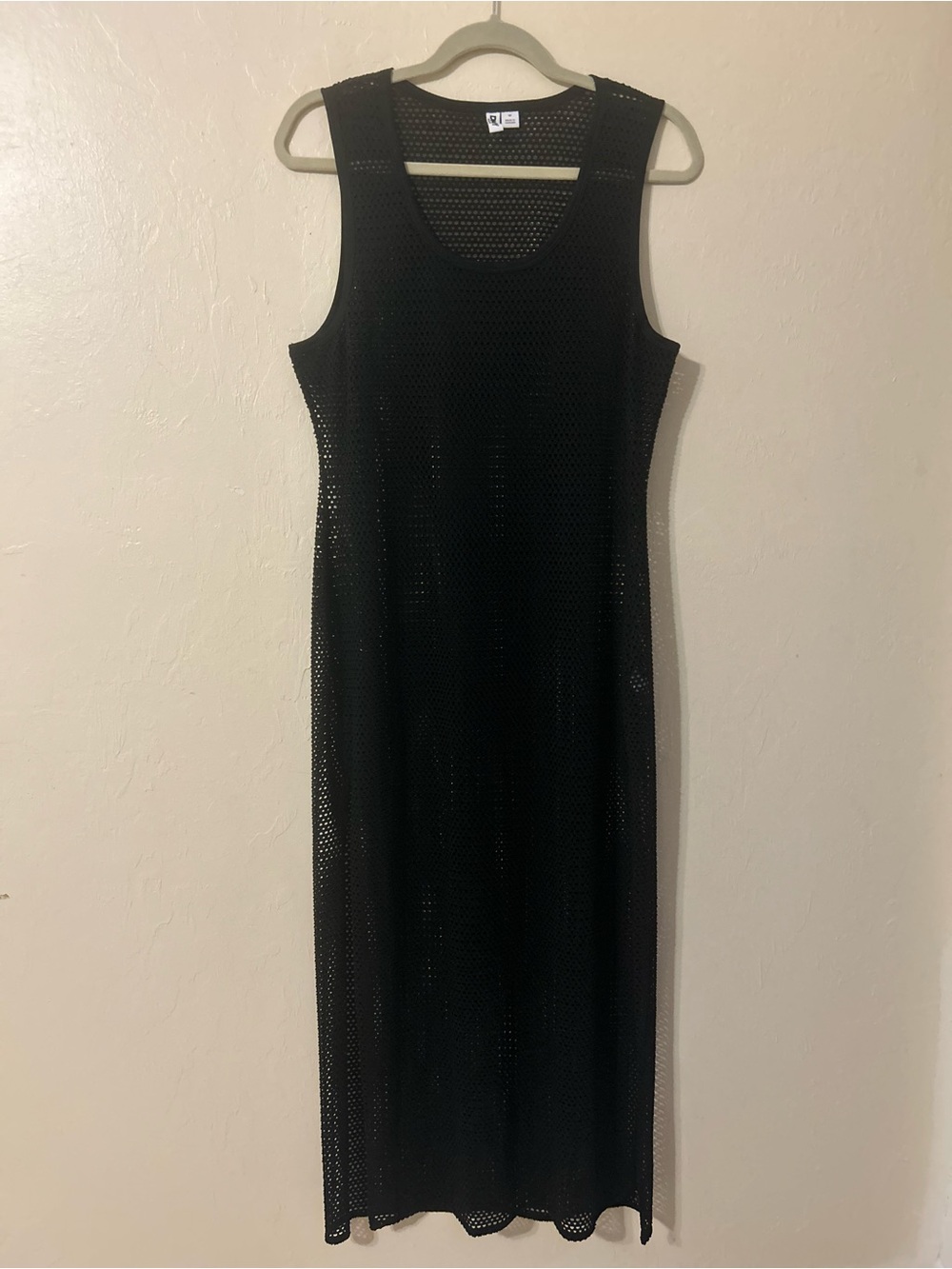 DKNY Black Sleeveless Open-Knit Maxi Dress